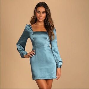 NWT Lulu’s Satin Square Neck Mini Dress
